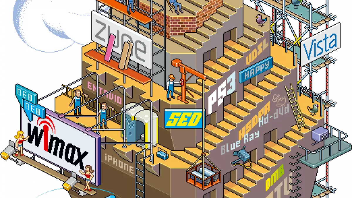 La tour de Babel technologique (pixel art)