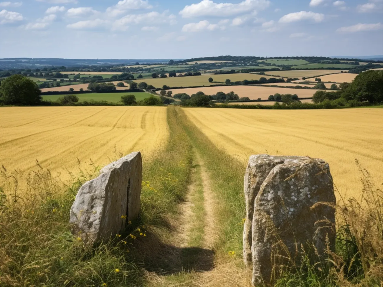 Megaliths marking a pathway through the English countryside. Photo: BenLovegrove.com.