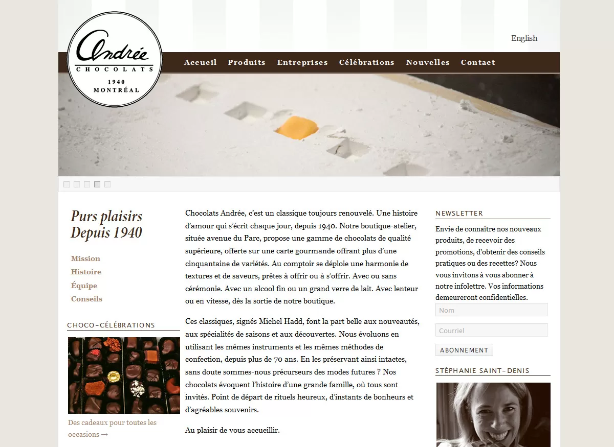 Chocolats Andrée (page d'accueil)