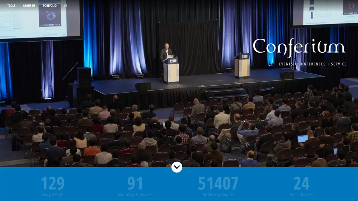 Page d'accueil, site web de Conférium