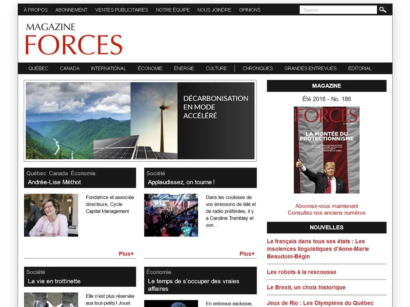 Magazine Forces (page d'accueil du site web)