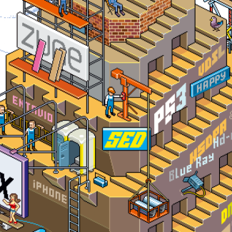 La tour de Babel technologique (pixel art)