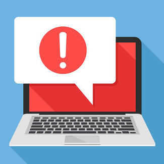 Écran d'ordinateur portable avec symbole d'avertissement